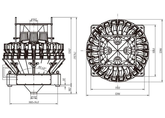 24 Heads 1100mm Multiweigh Systems For Coffee Bean